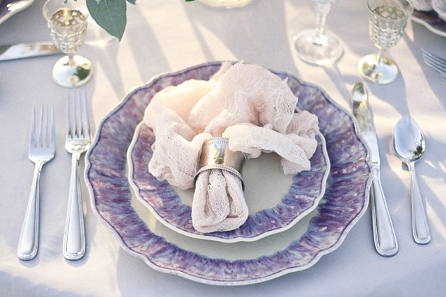 Seaside Inspired Wedding Details: Place Setting, Linens, Flatware 